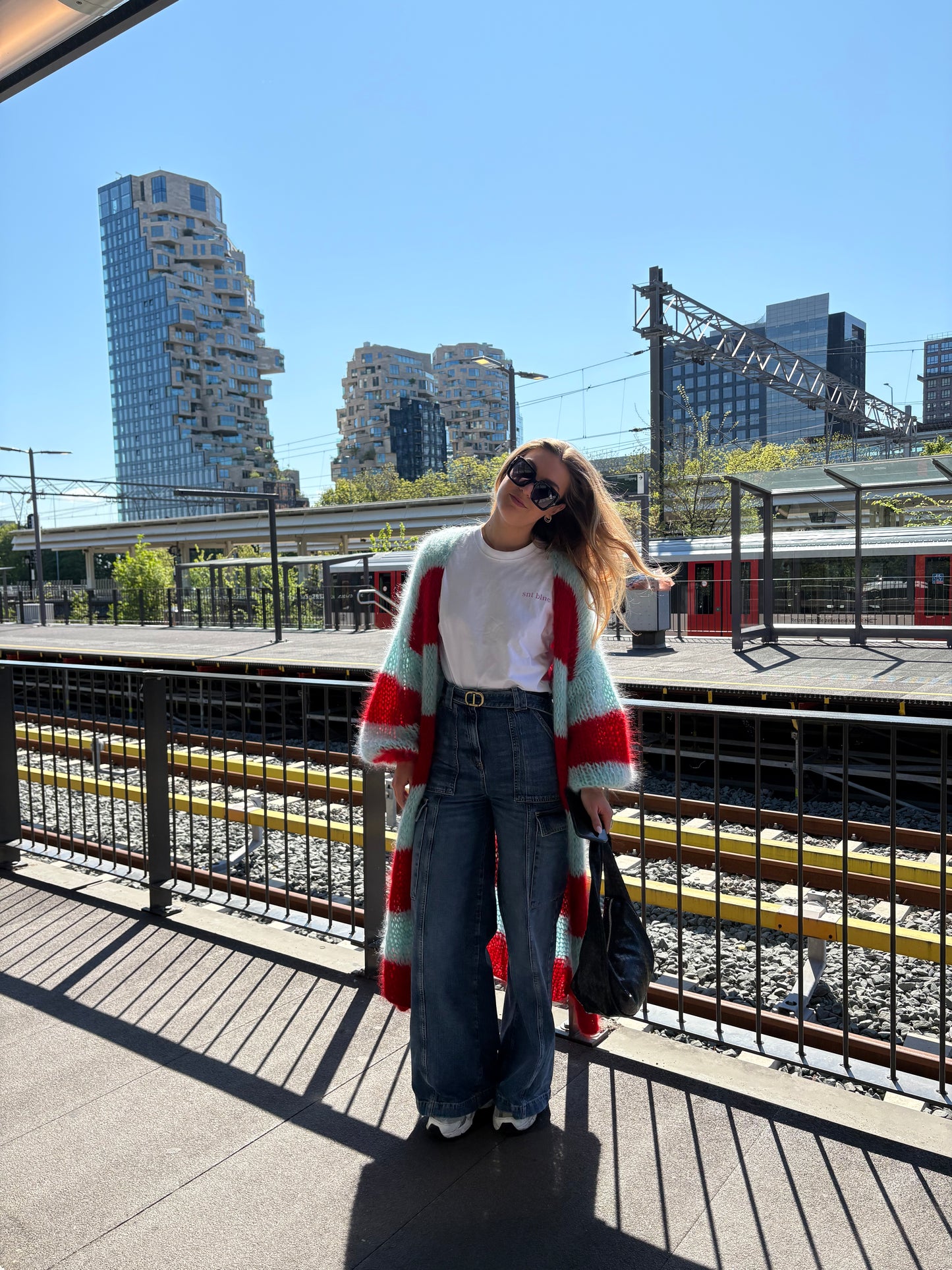 AMÉLIE CARDIGAN - red & sea blue