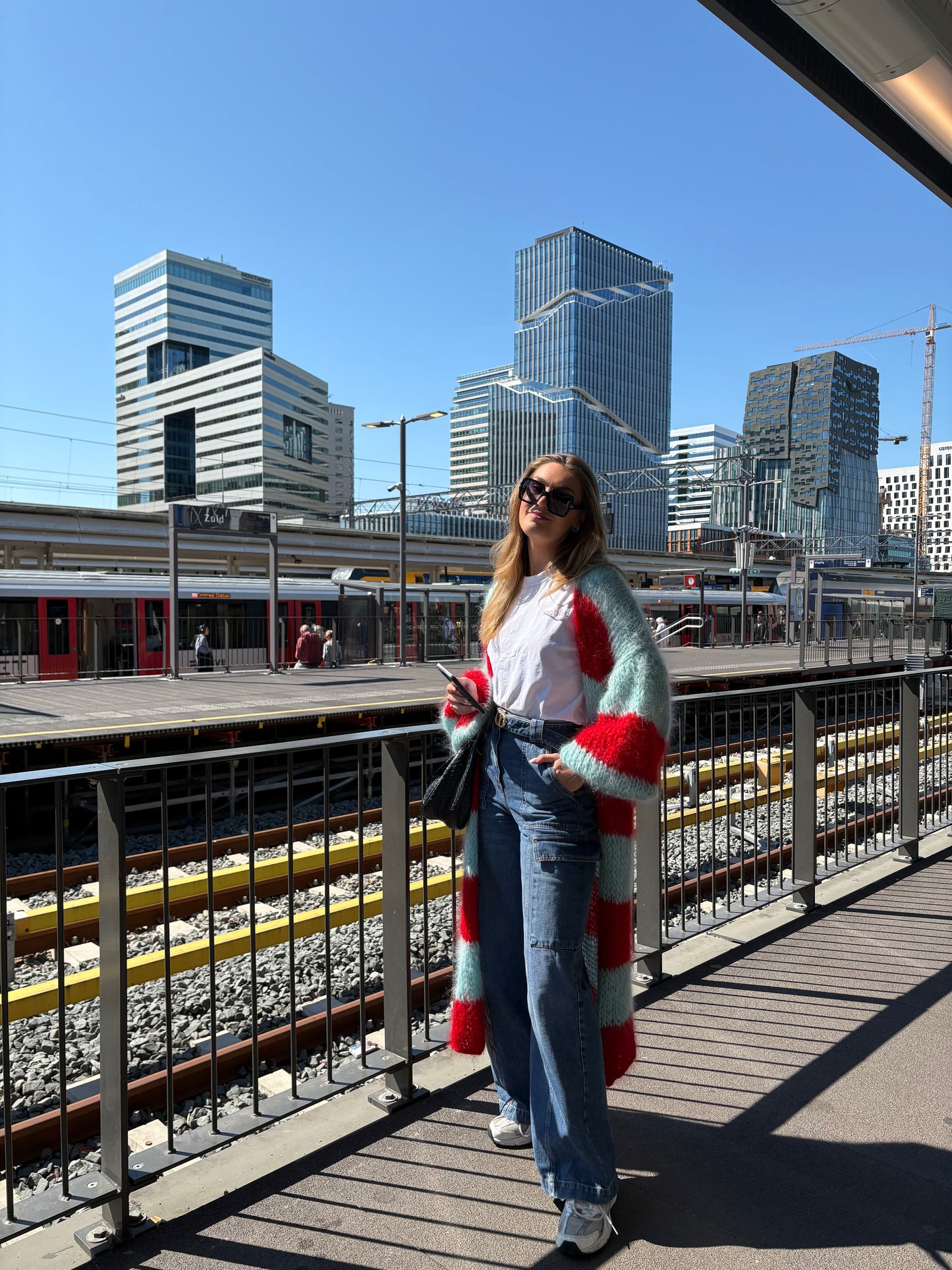 AMÉLIE CARDIGAN - red & sea blue