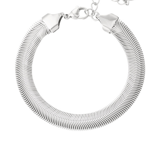 Thick Snake Skin Bracelet- Silver