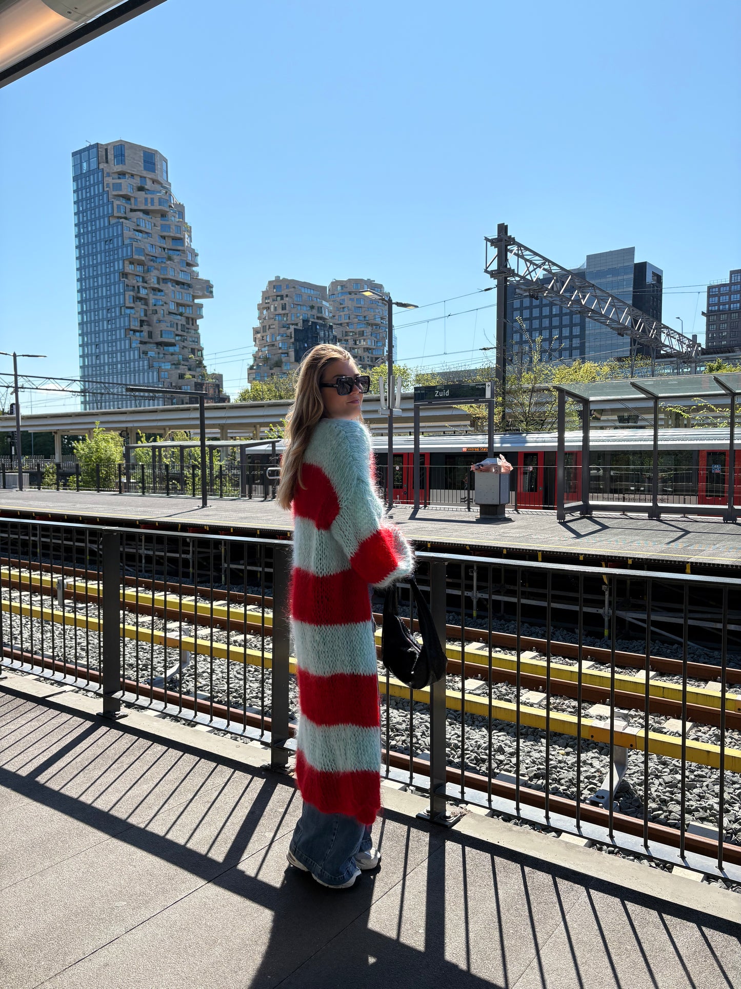AMÉLIE CARDIGAN - red & sea blue