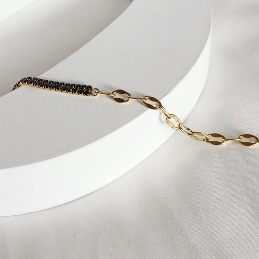 Black Diamond Chain Necklace - Gold