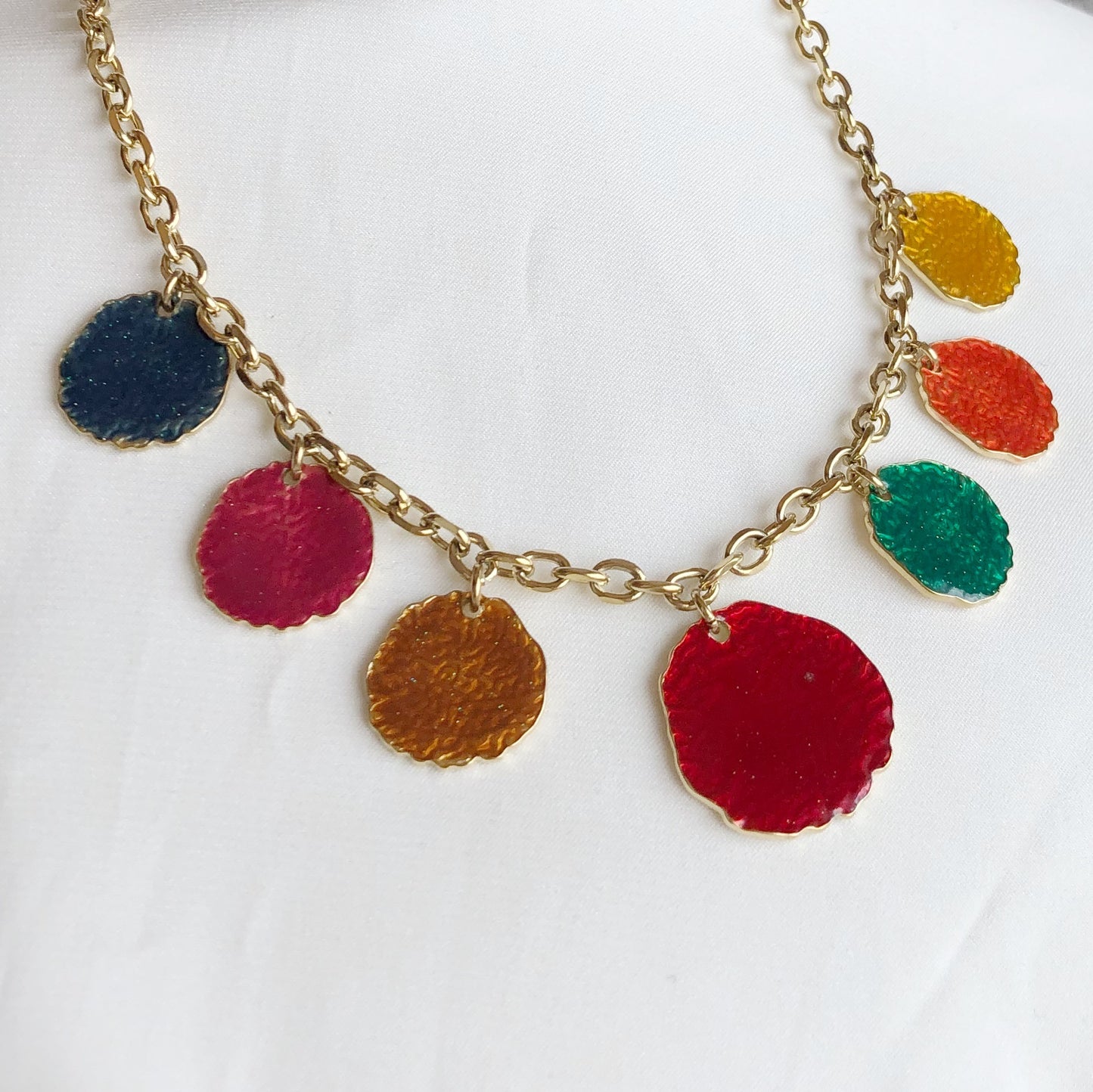 Colored Medallion Necklace - Gold